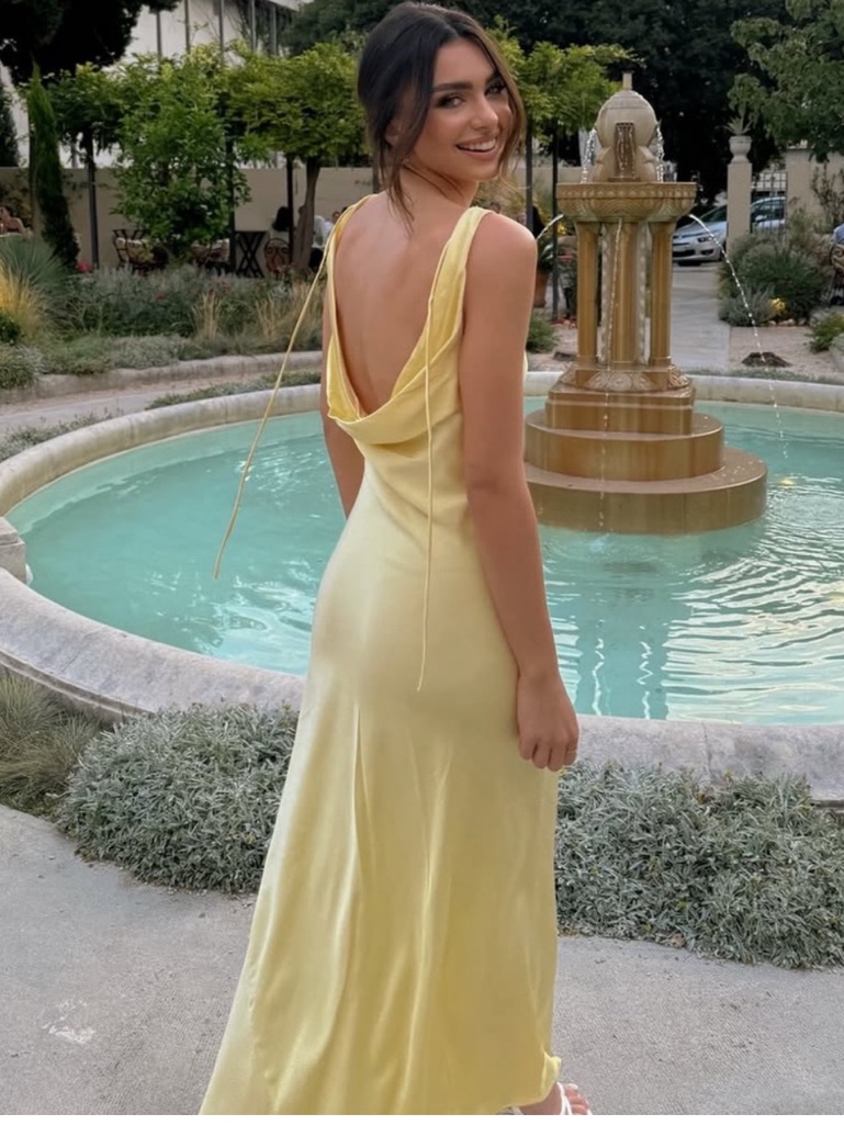 Zara Butter Yellow Long Maxi Satin Gown Dress Sz Xl